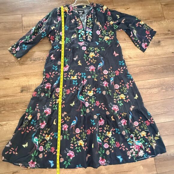 Johnny Was Womens Floral Tiered Embroidered V-Neck Boho Midi Dress Black Size XL - Picture 12 of 16